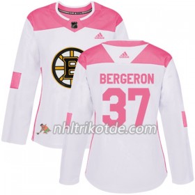 Boston Bruins Trikot Patrice Bergeron 37 Adidas 2017-2018 Weiß Pink Fashion Authentic - Dame